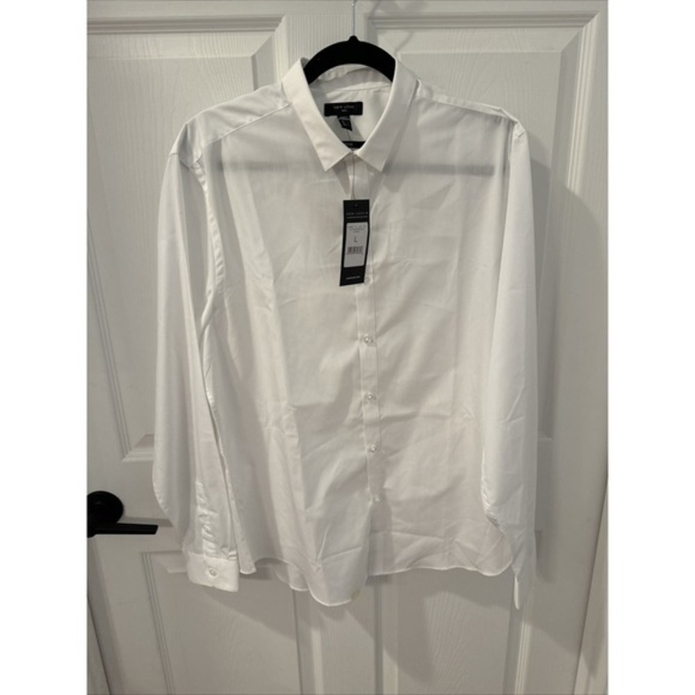 New Look Mens White Cotton Button-Up Shirt‎ Size Large Collared Button